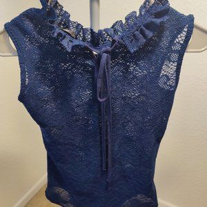 Forever21 Blue Crochet Sleeveless Lace Top